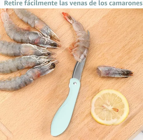 Vista 7 de Luvan Herramienta de diseño de camarones, Deveiner de camarones con hoja afilada de acero inoxidable y mango antideslizante, herramienta para pelar
