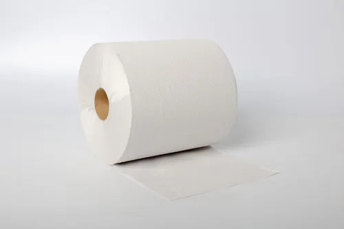 Vista 4 de Karat Rollos de toallas de papel comerciales, absorbentes y resistentes para zonas de alto tráfico, color blanco (paquete de 6)