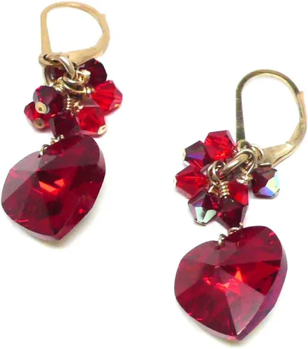 Vista 2 de 14x14mm Crystal Heart Red Cluster Drop Earrings Gold-Filled or Sterling Silver