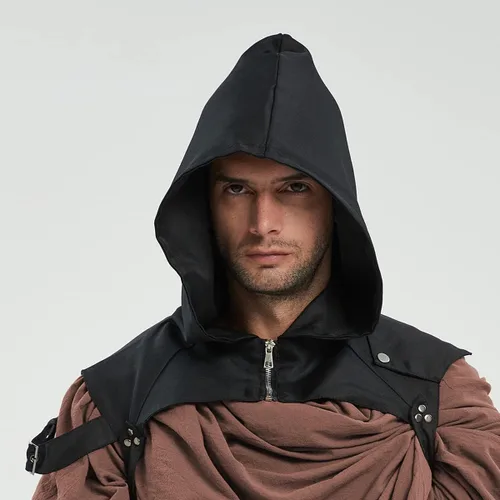Vista 32 de Bufanda con capucha estilo pícaro, capa medieval, renacentista, para hombre, calentador de cuello con capucha, accesorios Cyberpunk