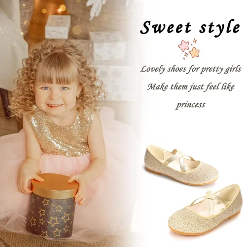 Vista 7 de MEJORMEN Zapatos de vestir con purpurina para niñas, zapatos planos de ballet Mary Jane, zapatos de bailarina, boda, uniforme escolar, zapatos