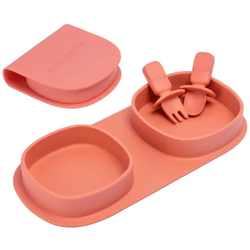 Vista 13 de Platos llanos plegables de silicona, platos para bebé, esenciales de viaje con tenedores y cucharas, aptos para microondas y lavavajillas, aguamarina