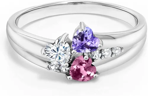 Vista 2 de Gem Stone King Promesa de compromiso de plata de ley 925 personalizada y personalizada con 3 piedras de nacimiento que construye tu propio anillo