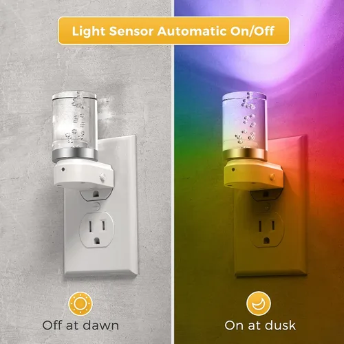 Vista 2 de Luz nocturna L LOHAS LED, luces nocturnas que se enchufan en la pared, luz nocturna RGB que cambia de color con sensor de atardecer a amanecer, luz