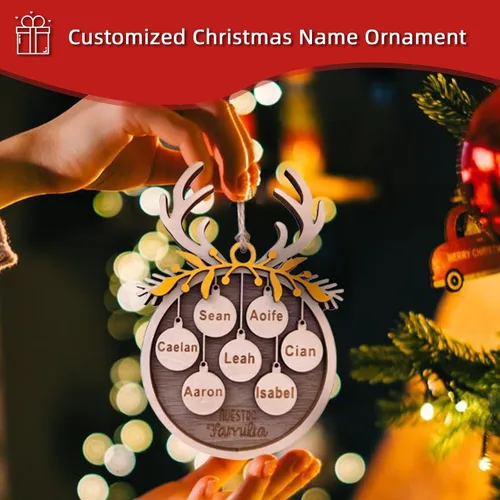 Vista 3 de Adorno de Navidad personalizado, adornos de Navidad de madera personalizados, iniciales de nombre grabadas, adorno de recuerdo colgante de árbol