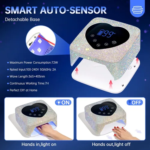 Vista 5 de Lámpara de Uñas LED UV de 72W Recargable Inalámbrica Brillante Secadora de Uñas Luz de Esmalte en Gel con 5 Configuraciones de Temporizador Lámpara
