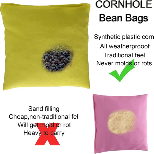 Vista 4 de Juego de 8 bolsas de Cornhole reguladoras, doble costura, bolsas de frijoles estándar para juegos de lanzamiento para todas las edades