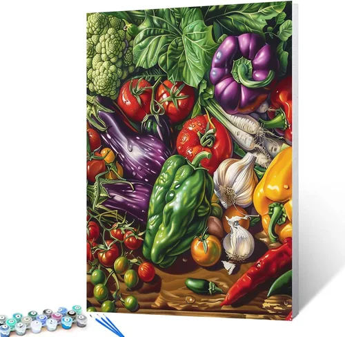 Vista 16 de Variedad de especias y hierbas, kits de pintura por números con pinceles, condimentos de cocina, pintura al óleo acrílica para adultos y niños