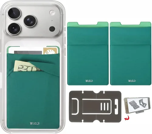 Vista 14 de Cartera para tarjetas de teléfono con bloqueo RFID, doble bolsillo seguro, ultradelgada, autoadhesiva, funda para tarjetas de crédito, calcomanía