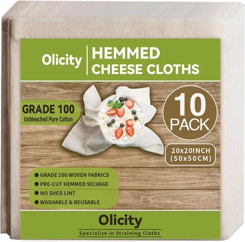 Vista 9 de Olicity - Paño con dobladillo de grado 100 de 20 x 20 pulgadas, reutilizable y elaborado con 100 % de algodón sin blanquear para cocinar, colar