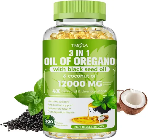 Vista 7 de TIMORA Cápsulas blandas de aceite de orégano 40:1 con semillas negras y aceite de coco, 60 unidades Fórmula 3 en 1 para apoyo digestivo e