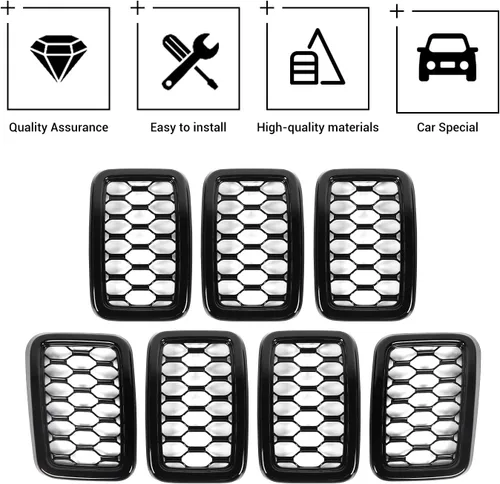 Vista 3 de JeCar Kit de molduras de malla para Jeep Grand Cherokee 2017-2020, color negro (7 unidades)