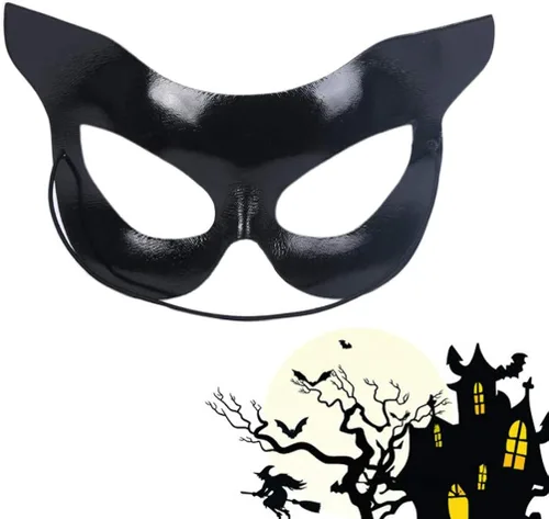 Vista 4 de Generic Disfraz sexy de media cara de fiesta de disfraces de Halloween para gato de carnaval negro