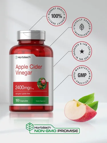 Vista 6 de Horbäach Cápsulas de vinagre de sidra de manzana 2400 mg 150