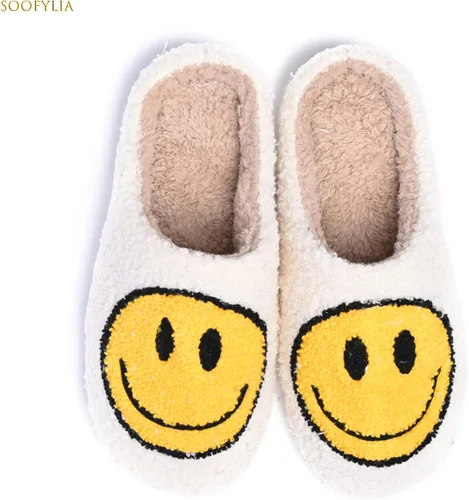 Vista 2 de Lindas pantuflas de cara sonriente para mujeres y hombres, felpa suave, cómodas, cálidas, para parejas, pantuflas de cara feliz para invierno