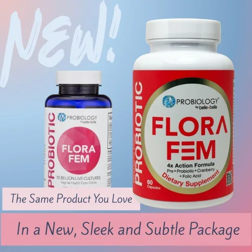 Vista 2 de Belle+Bella Probiology Flora Fem - Probióticos diarios para mujeres - Prebiótico de acción 4X + probiótico + arándano + ácido fólico para la salud