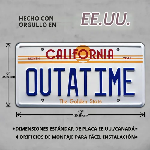 Vista 4 de Armazón para placa Back to the Future / Delorean / OUTATIME de metal