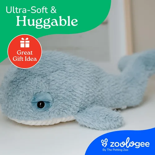 Vista 6 de The Petting Zoo Peluche de ballena, regalos para niños, animales marinos Fuzzlez, juguete de peluche de ballena, 15 pulgadas