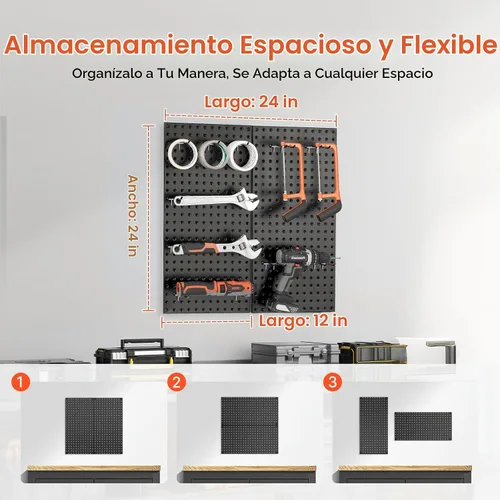 Vista 4 de VEVOR Paneles de metal con clavijas, tablero perforado de 24" x 12", 2 paneles, organizador de pared resistente con accesorios, para sala de estar