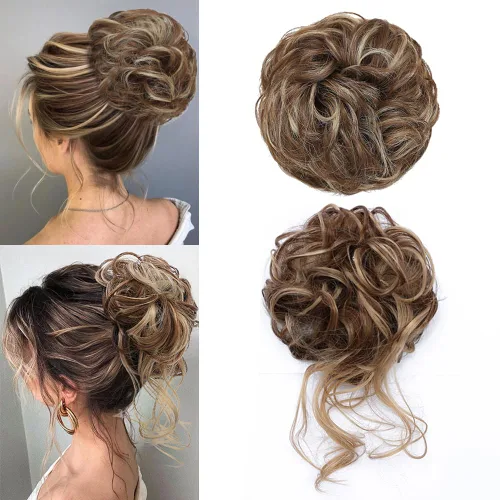 Vista 12 de KETHBE Moño desordenado, extensión de moños de pelo despeinado, banda elástica para el cabello, moño rizado para mujeres (negro)