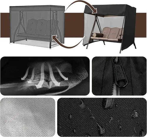 Vista 5 de Funda para columpio de exterior, impermeable 420D, resistente al agua, para columpio de 3 plazas, 87 x 49 x 67 pulgadas, protector resistente a