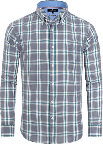 Vista 15 de Alimens & Gentle - Camisas a cuadros con botones para hombre, camisas de vestir de manga larga, de algodón, corte estándar Negro (Black Gingham)