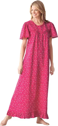 Vista 7 de Dreams & Co. Pijama largo de algodón con estampado floral para mujer, talla grande
