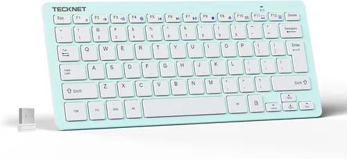 Vista 13 de TECKNET Teclado inalámbrico 2.4G, mini teclado compacto con teclas rápidas multimedia, duración de la batería de 12 meses, compatible con PC Negro