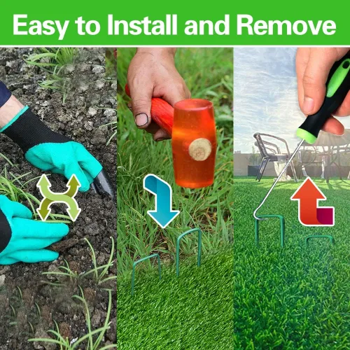 Vista 3 de Bakulyor 50 piezas de grapas verdes para paisajismo de 15 cm, estacas de césped artificial para jardín, calibre 11, grapas galvanizadas para césped