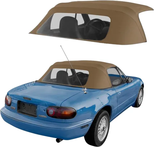 Vista 7 de Capota de vinilo de repuesto para automóvil descapotable Mazda Miata Cabriolet (para modelos 1990-96), con ventana de plástico transparente, Marrón