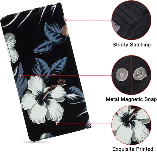 Vista 95 de HUA ANGEL Billetera ultra delgada para mujer, con bloqueo RFID, tarjetero de crédito, plegable, largo, hebilla magnética, billete para mujer, Owl