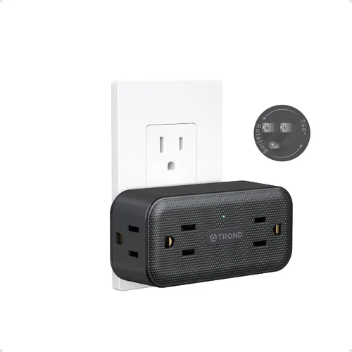 Vista 14 de TROND Extensor de toma con cable de 6 pulgadas, adaptador de enchufe plano con 4 tomas eléctricas y 4 puertos USB, para montaje en pared, toma