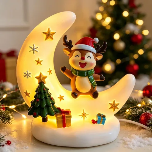 Vista 8 de Luces nocturnas de Navidad, 2027 nueva figura de luna de Papá Noel con luz Muñeco de nieve