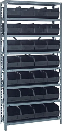 Vista 189 de Quantum QSBU-245BK Heavy Duty Shelving Unit with (7) Shelves and (24) QUS245 Black Bins for Garage Warehouse Storage Distribution 400 lb Load