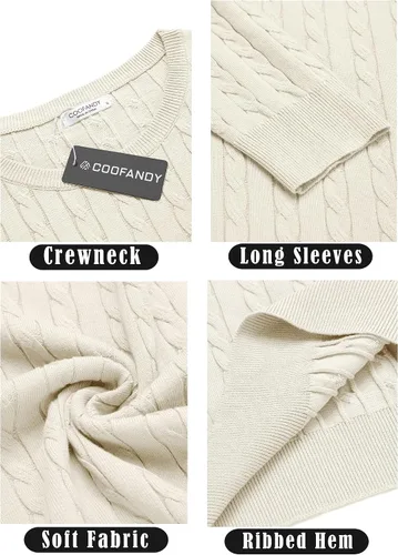 Vista 5 de COOFANDY Suéter de punto con cuello redondo para hombre, ajustado, ligero, casual, con patrón de torceduras