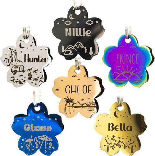 Vista 13 de Placa de identificación personalizada para perro con 5 líneas con grabado personalizado y profundo de acero inoxidable duradero, tamaño pequeño