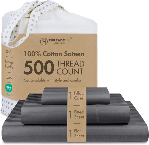 Vista 44 de Threadmill - Sábanas de algodón de lujo para hotel, tamaño King, 100% algodón, 500 hilos con bolsillo profundo, ajuste cómodo, suaves y frescas