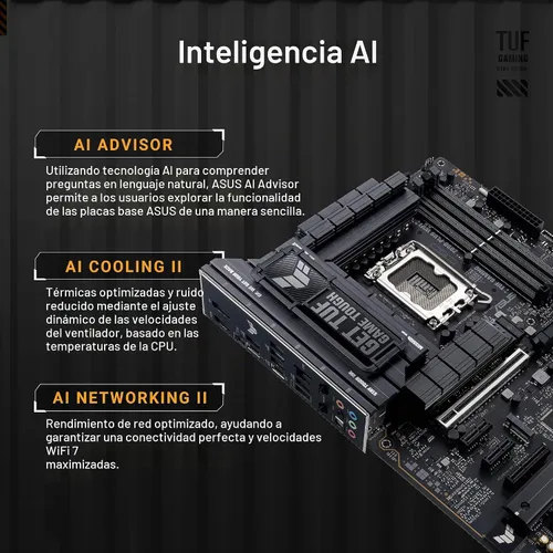 Vista 2 de ASUS TUF Gaming Z890-PLUS WiFi Z890 LGA 1851 ATX Placa base, Intel® Core™ Ultra Series 2 Ready, Intel® Core™ Ultra Series 2 Ready, AI avanzado listo