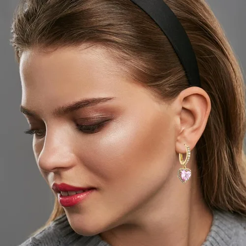 Vista 2 de Aretes colgantes de corazón para mujer, chapados en oro blanco, circonita cúbica de moda, hipoalergénicos, para el día de San Valentín