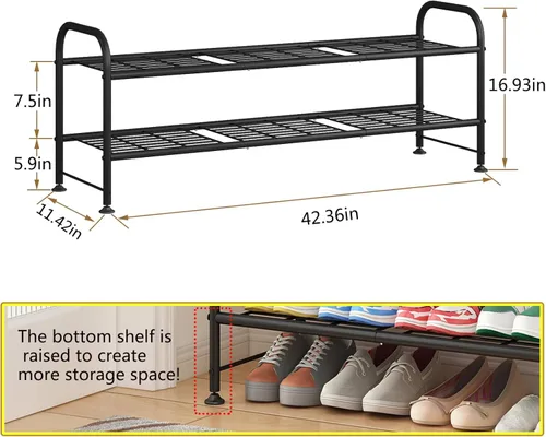 Vista 2 de LINZINAR Zapatero de 2 niveles organizador de almacenamiento para armario entrada metal negro