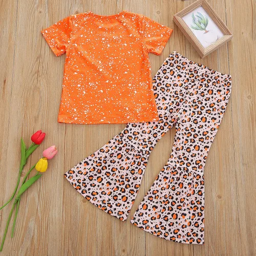 Vista 3 de Camiseta de manga corta con estampado de letras para bebé, 2 piezas, traje de primavera y verano