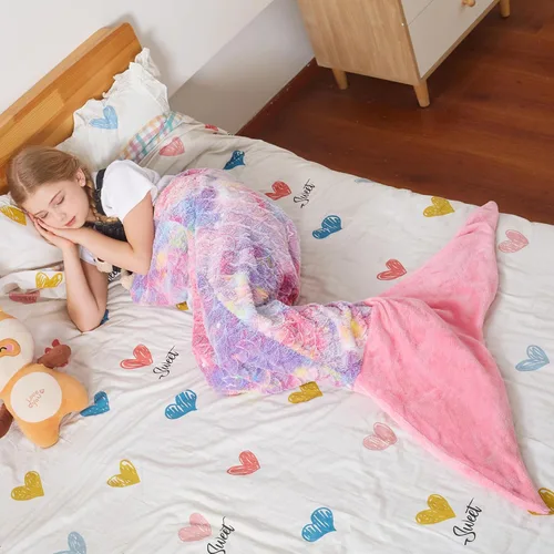 Vista 5 de Catalonia Manta de cola de sirena para niñas, saco de dormir de sirena que brilla en la oscuridad para niños de 3 a 14 años, regalo de sirena