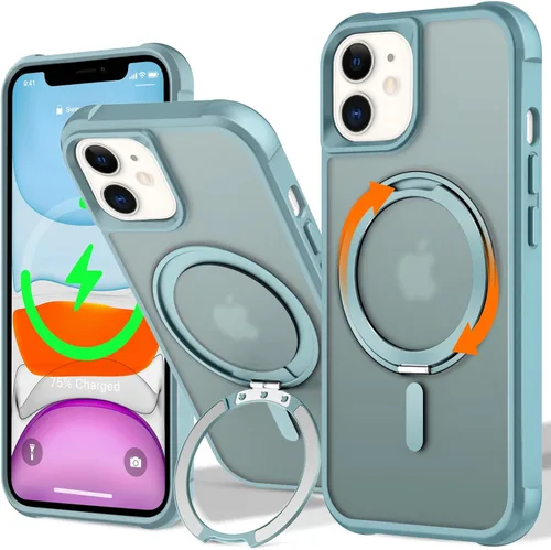Vista 75 de UMIONE - Funda con diseño de anillo magnético giratorio de 360° para iPhone 11, soporte de bucle invisible integrado, compatible con Magsafe, funda