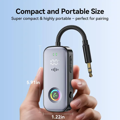 Vista 9 de Receptor transmisor Bluetooth, compatible con 2 AirPod/auriculares, pantalla de nivel de batería HD, baja latencia, interfaz de audio de 0.138 in