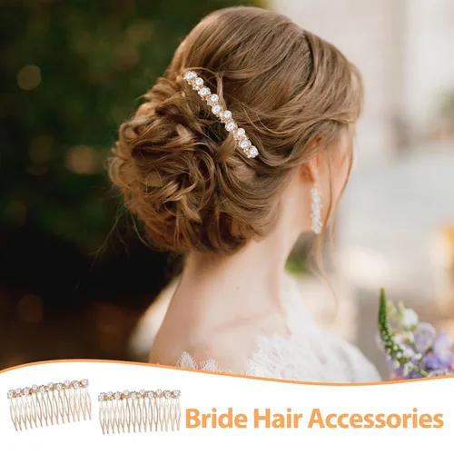 Vista 5 de 2 peines para el cabello para mujer, accesorios para el cabello, peines decorativos para mujer, peine de cabello con perlas doradas con diamantes
