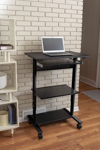 Vista 7 de Estación de trabajo con soporte de altura ajustable móvil, Negro y negro