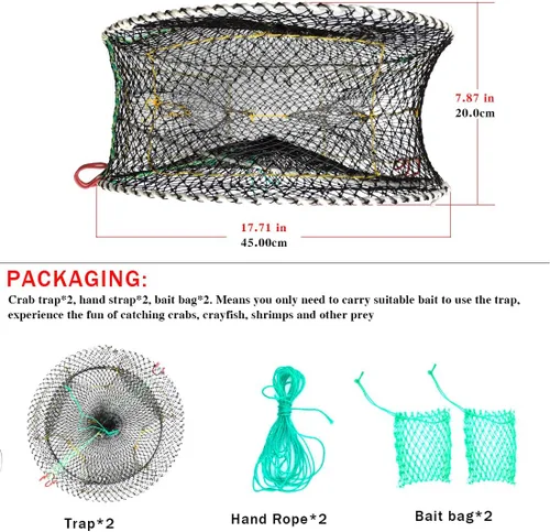 Vista 2 de Crab Trap Bait Lobster Crawfish Shrimp Portable Folded Cast Net Magic Collapsible Fishing Traps Nets Accessories for Blue Crabs