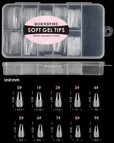 Vista 6 de Coffine Nails - Puntas de uñas de gel suave con puntas de uñas cortas de almendra, 336 piezas de uñas de gel medio mate prepulidas, puntas