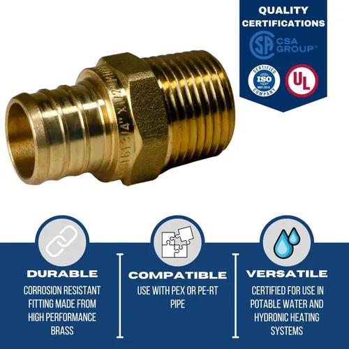 Vista 4 de Adaptador roscado NPT macho de 3/4" de 3/4" x 1/2" macho NPT adaptador de engarce de latón - latón, puerto completo