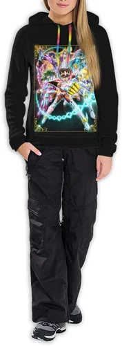 Vista 4 de KLEIDUNG Anime Saint Seiya Sudadera con capucha de moda para mujer, manga larga, con cordón, color negro